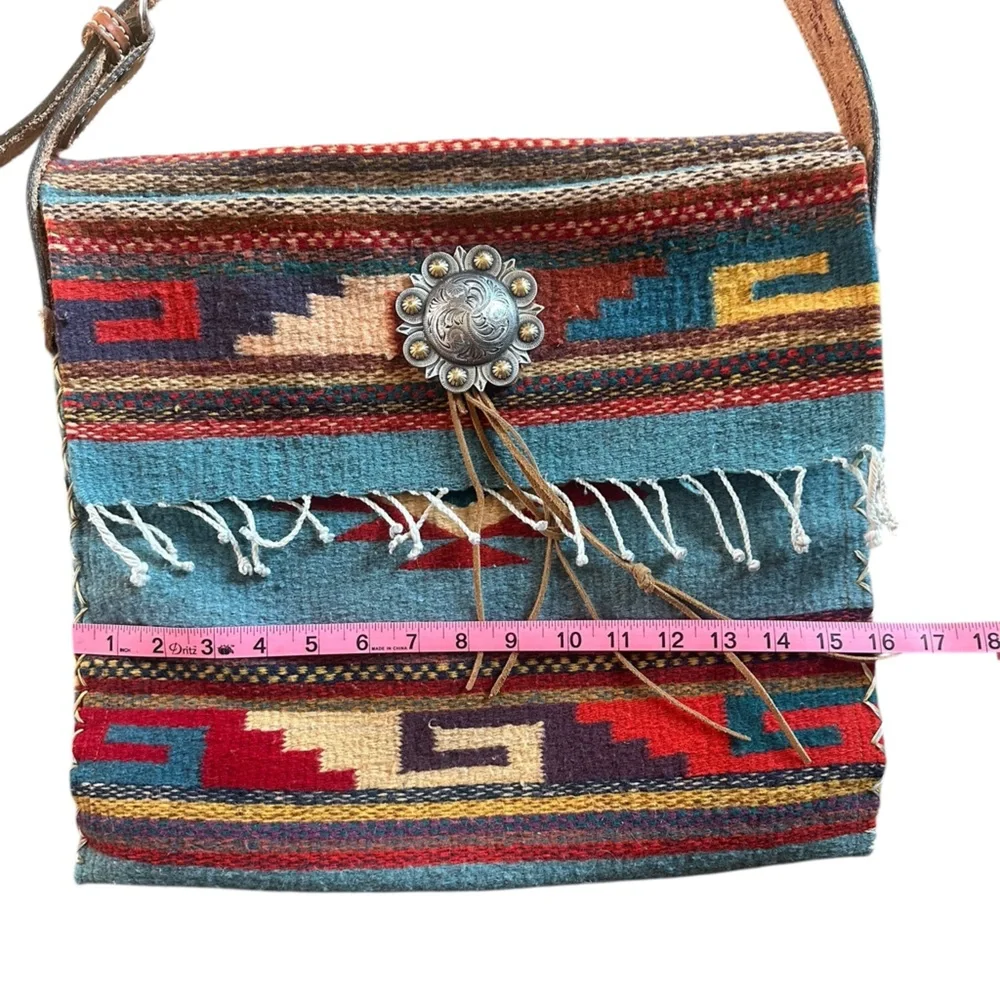 Handmade horse blanket shoulder bag with Brown Strap - Picture 3 of 5